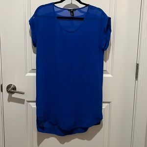 H&M Sheer cobalt blue tunic top (belted can be worn as a mini dress)
